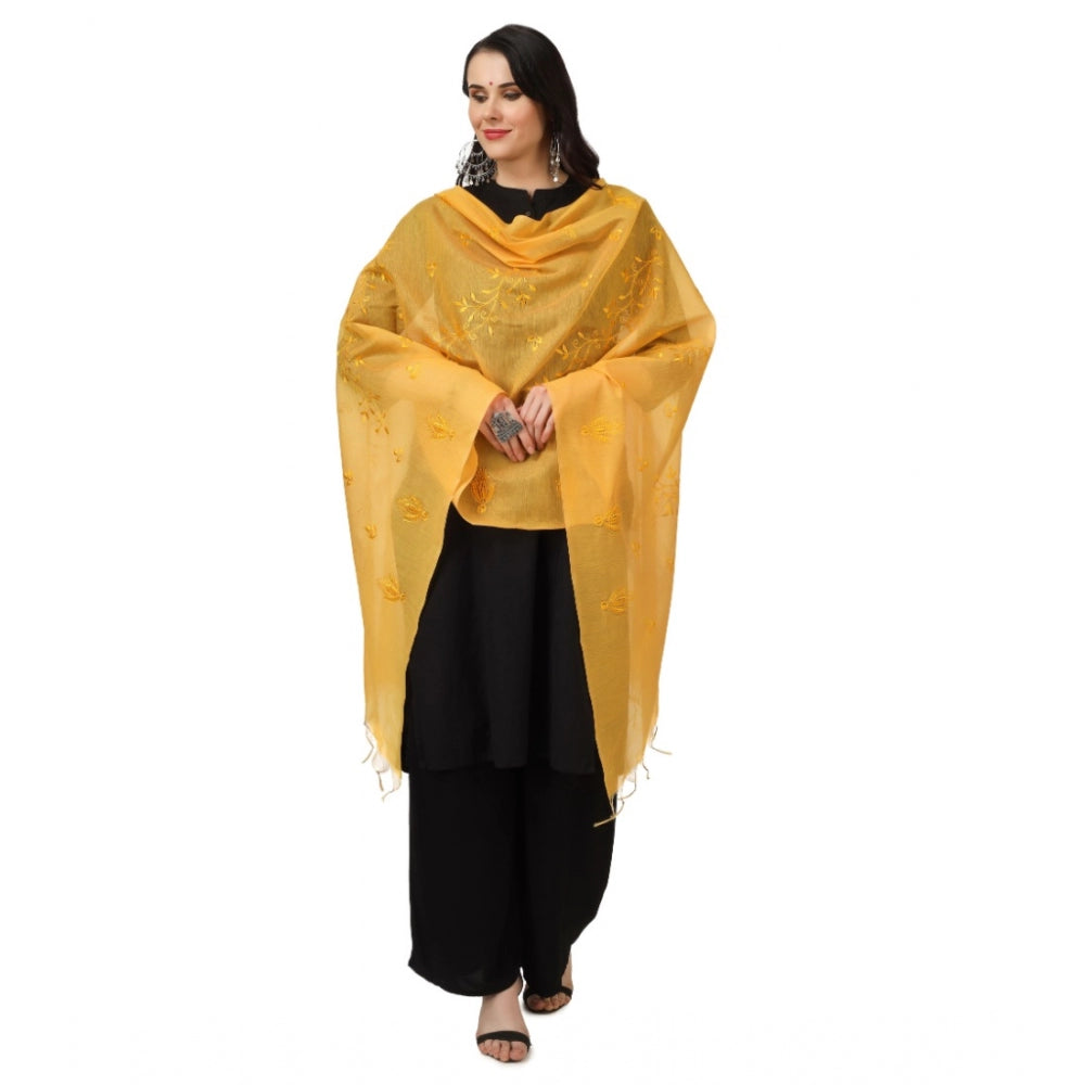 Generischer bestickter Dupatta aus Baumwolle für Damen (Gelb, Länge: 2,25 bis 2,50 m)