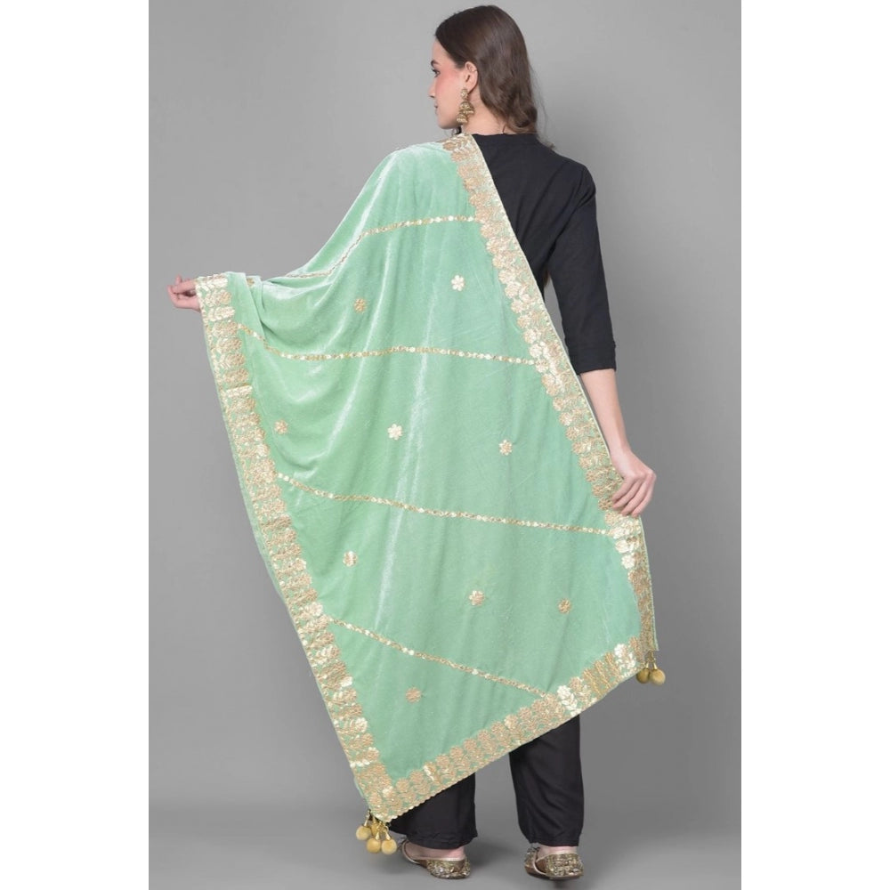 Generischer Gotta Patti Dupatta aus Samt für Damen (Seegrün, Länge: 2,25 bis 2,50 m)