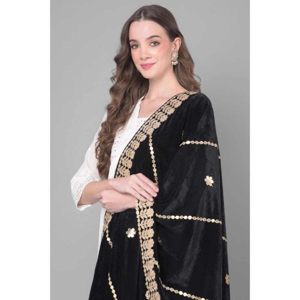 Generic Women's Velvet Gotta Patti Dupatta (Black, Length: 2.25 to 2.50 Mtr)