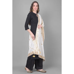 Generic Women's Velvet Gotta Patti Dupatta (White, Length: 2.25 to 2.50 Mtr)