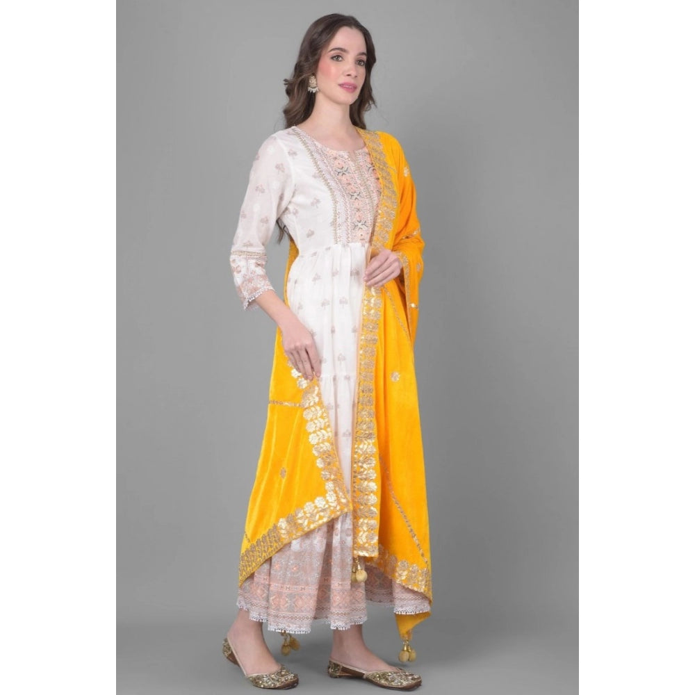 Generic Women's Velvet Gotta Patti Dupatta (Yellow, Length: 2.25 to 2.50 Mtr)