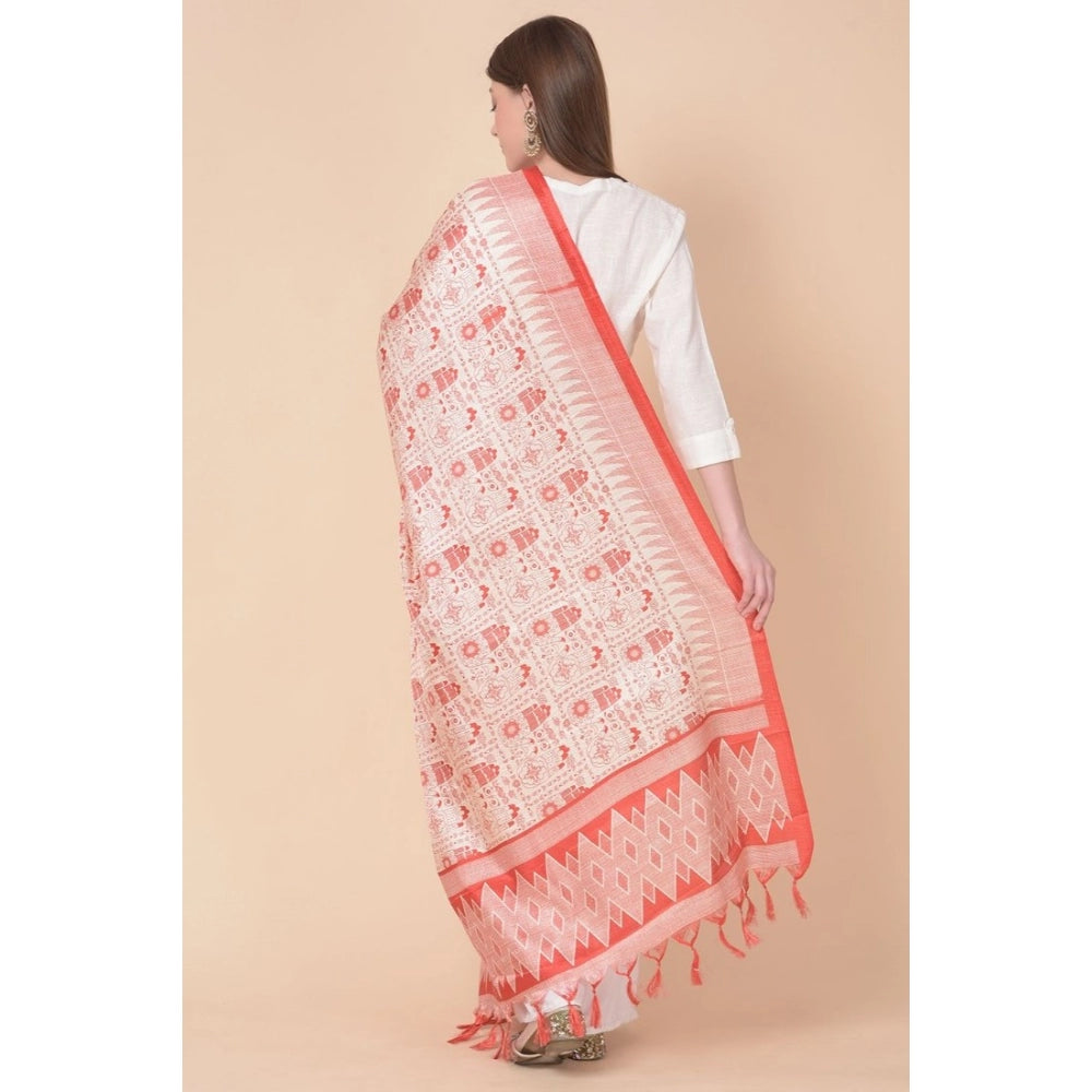 Generischer bedruckter Dupatta aus Kunstseide für Damen (Orange, Länge: 2,25 bis 2,50 m)