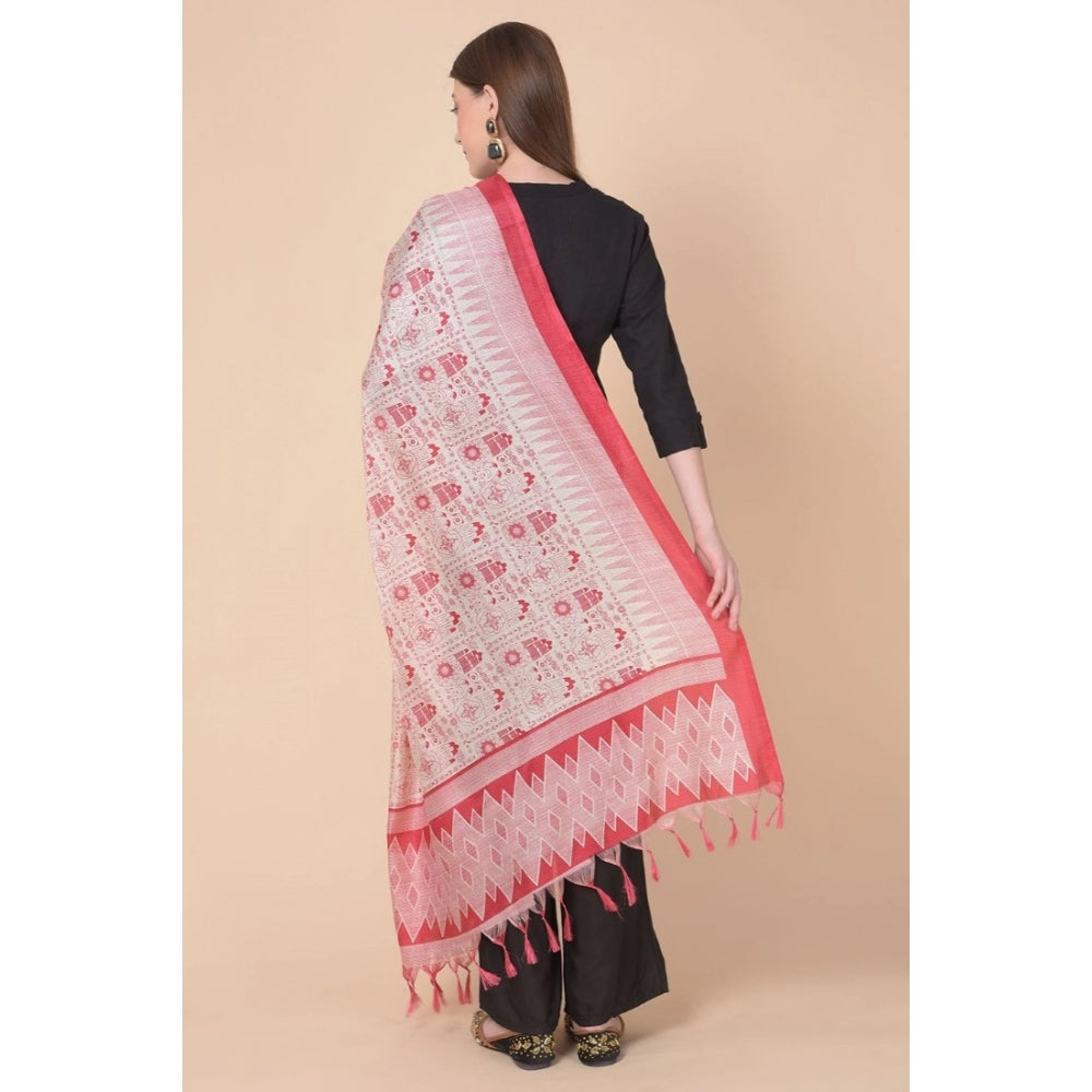 Generischer bedruckter Dupatta aus Kunstseide für Damen (Rot, Länge: 2,25 bis 2,50 m)