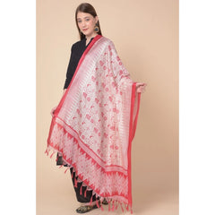 Generic Women's Art Silk Printed Dupatta (Red, Length: 2.25 to 2.50 Mtr)