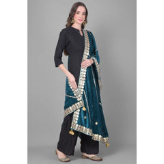 Generic Women's Velvet Gotta Patti Dupatta (Teal, Length: 2.25 to 2.50 Mtr)