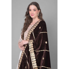 Generic Women's Velvet Gotta Patti Dupatta (Brown, Length: 2.25 to 2.50 Mtr)