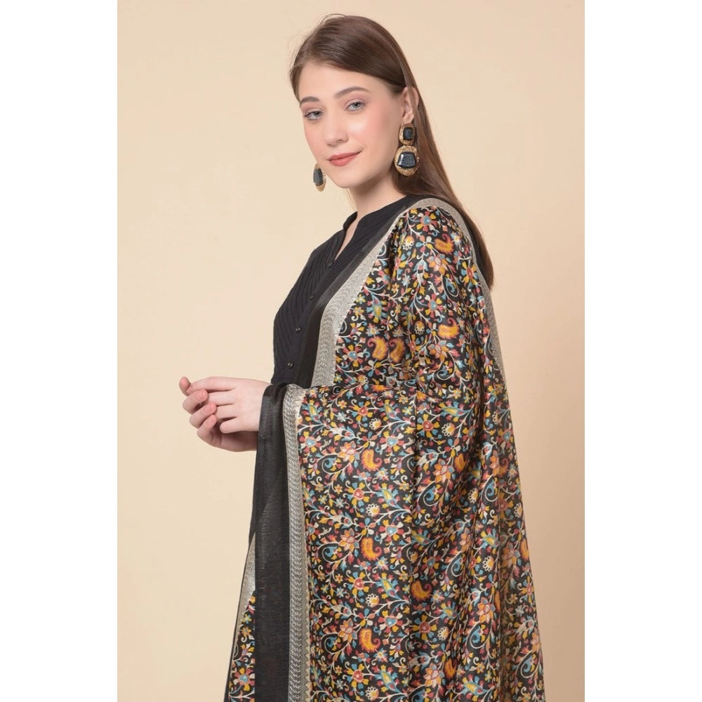 Generischer bedruckter Dupatta aus Kunstseide für Damen (Schwarz, Länge: 2,25 bis 2,50 m)