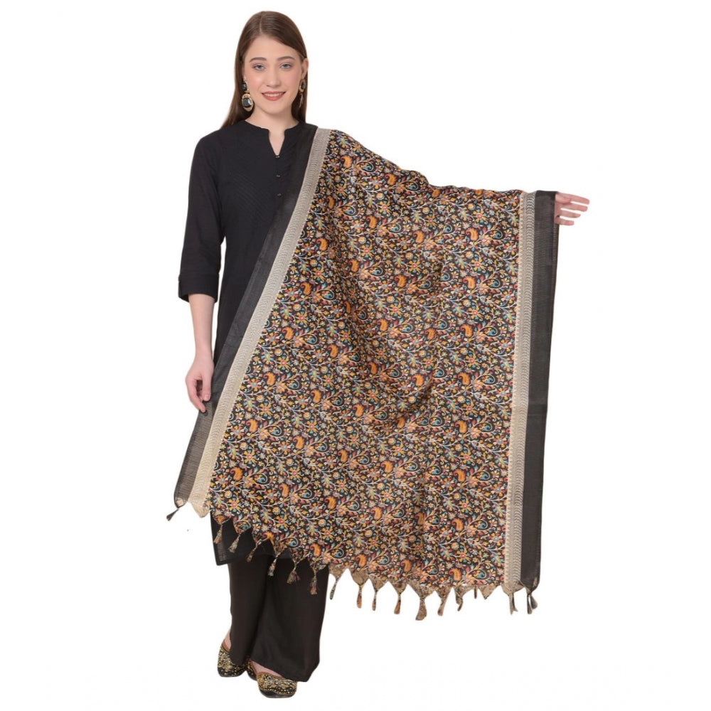 Generischer bedruckter Dupatta aus Kunstseide für Damen (Schwarz, Länge: 2,25 bis 2,50 m)