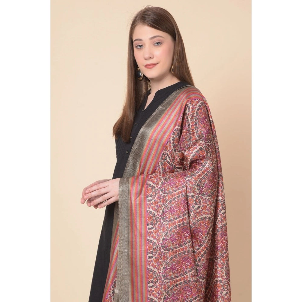 Generic Women's Art Silk Printed Dupatta (Grey, Length: 2.25 to 2.50 Mtr)