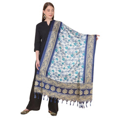 Generischer bedruckter Dupatta aus Kunstseide für Damen (blau, Länge: 2,25 bis 2,50 m)