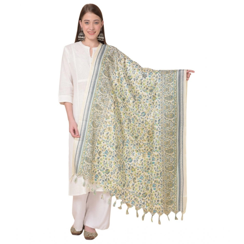 Generischer bedruckter Dupatta aus Kunstseide für Damen (Off-White, Länge: 2,25 bis 2,50 m)