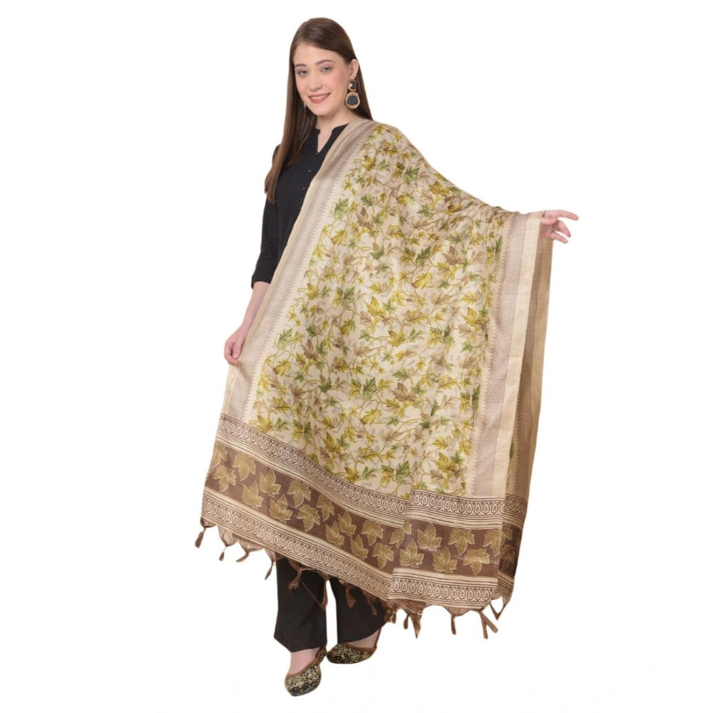 Generic Women's Art Silk Printed Dupatta (Gold, Length: 2.25 to 2.50 Mtr)