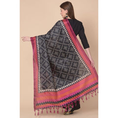 Generic Women's Art Silk Printed Dupatta (Black, Length: 2.25 to 2.50 Mtr)