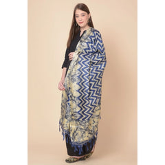 Generic Women's Art Silk Printed Dupatta (Blue, Length: 2.25 to 2.50 Mtr)