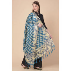 Generic Women's Art Silk Printed Dupatta (Blue, Length: 2.25 to 2.50 Mtr)