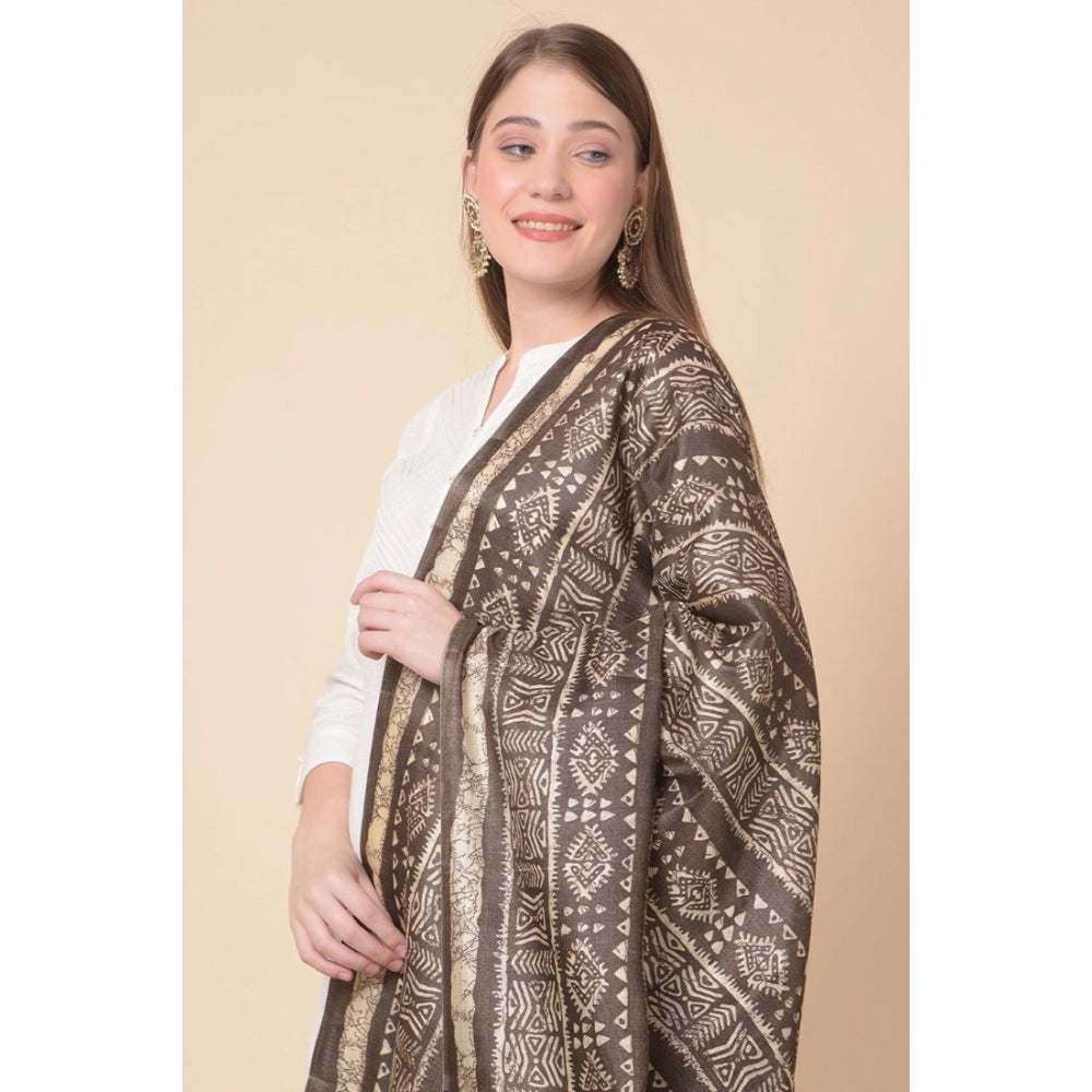 Generic Women's Art Silk Printed Dupatta (Brown, Length: 2.25 to 2.50 Mtr)