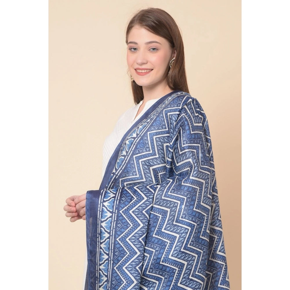 Generischer bedruckter Dupatta aus Kunstseide für Damen (blau, Länge: 2,25 bis 2,50 m)