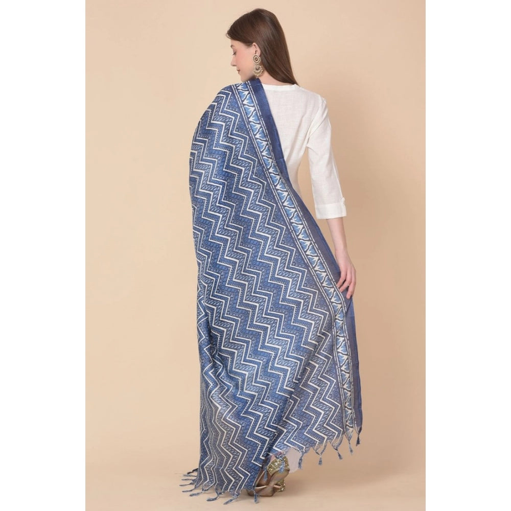 Generic Women's Art Silk Printed Dupatta (Blue, Length: 2.25 to 2.50 Mtr)