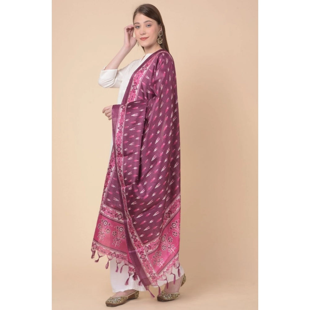 Generic Women's Art Silk Printed Dupatta (Purple, Length: 2.25 to 2.50 Mtr)