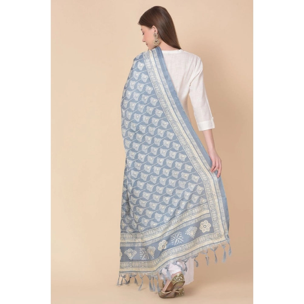 Generic Women's Art Silk Printed Dupatta (Grey, Length: 2.25 to 2.50 Mtr)