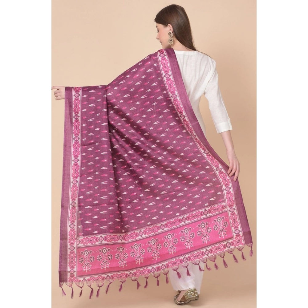 Generic Women's Art Silk Printed Dupatta (Purple, Length: 2.25 to 2.50 Mtr)