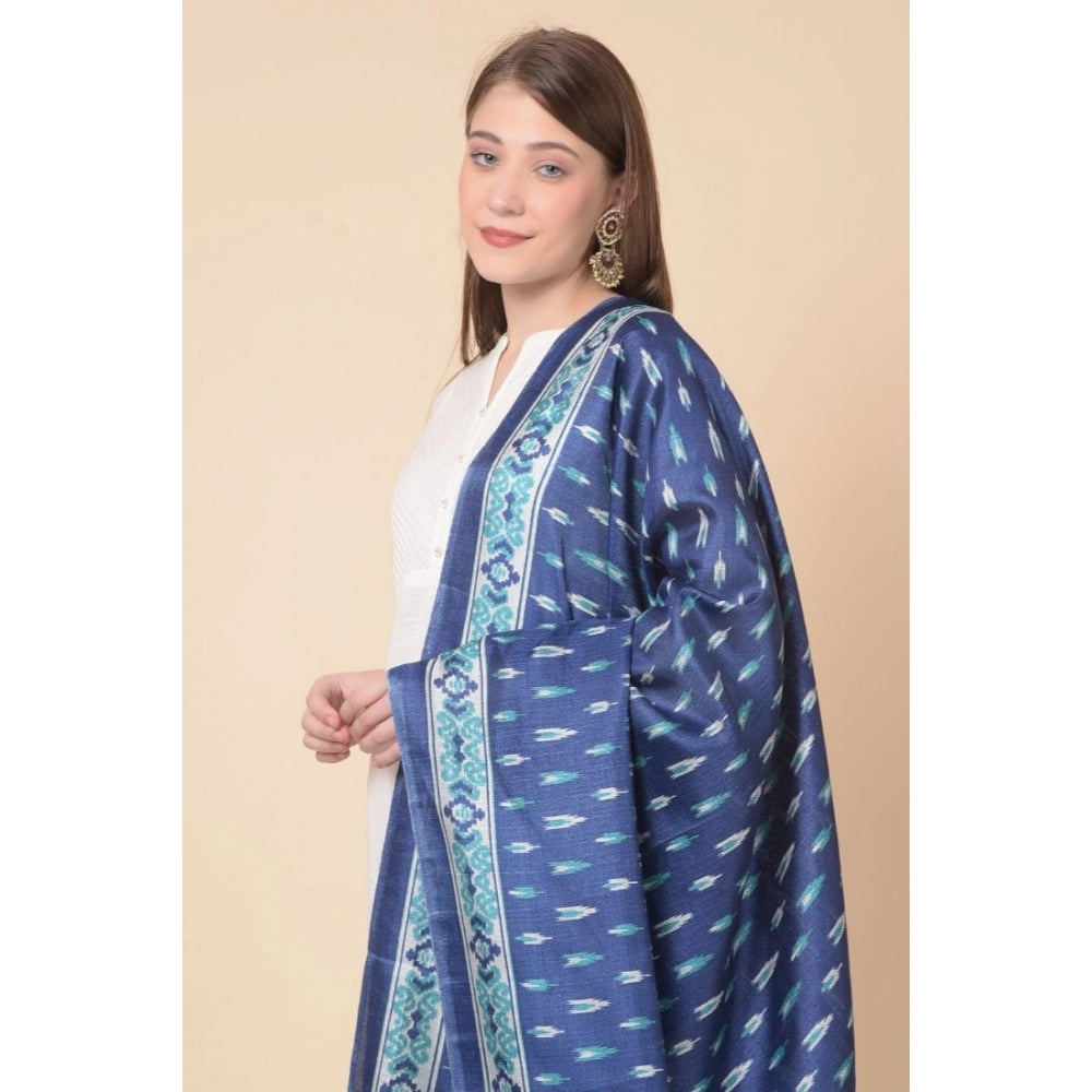 Generic Women's Art Silk Printed Dupatta (Blue, Length: 2.25 to 2.50 Mtr)