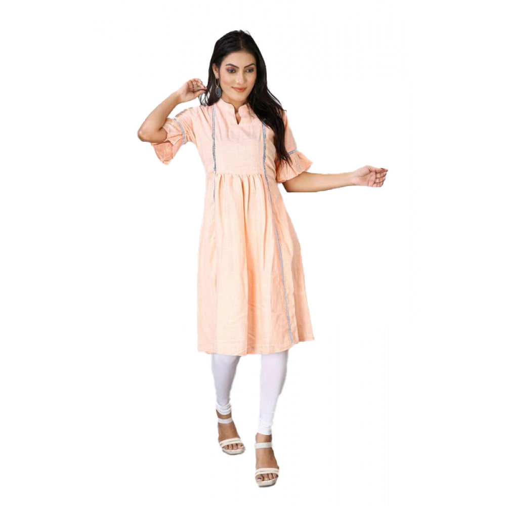 Generisches, kurzärmliges, bedrucktes Kurti aus Seidenmischung für Damen (Orange)