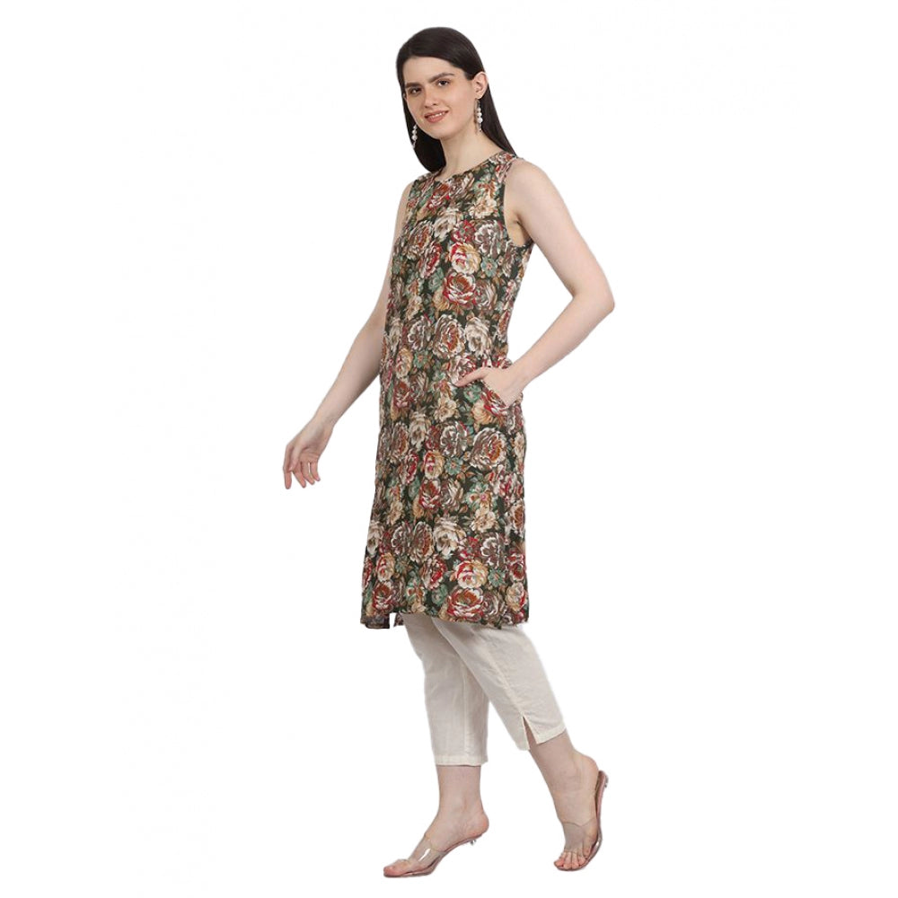 Generisches lässiges ärmelloses Kurti aus Viskose-Rayon mit Aufdruck für Damen (Grün)