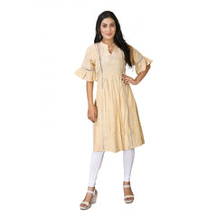 Generisches, kurzärmliges, bedrucktes Kurti aus Seidenmischung für Damen (Beige)