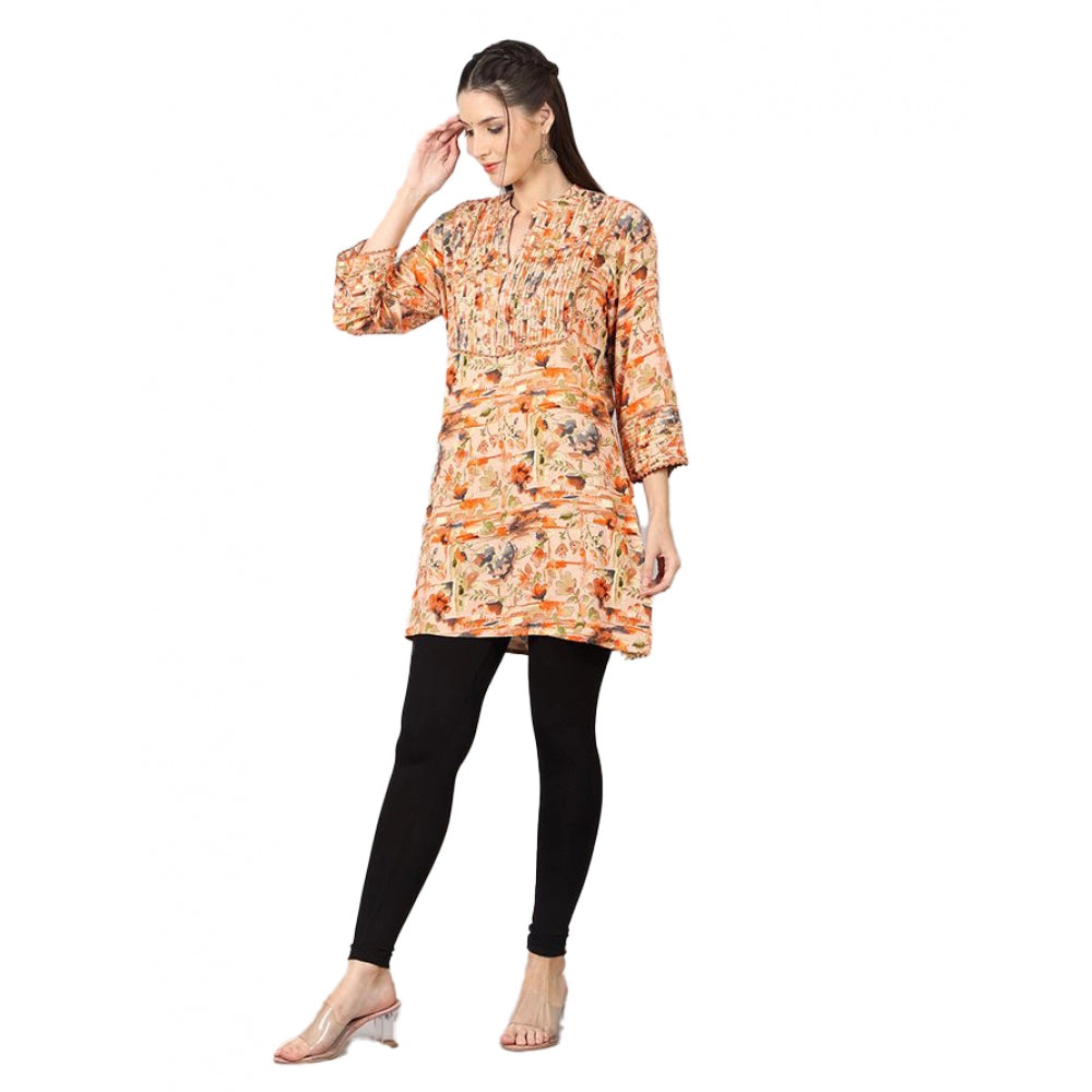 Generisches Damen-Kurti mit 3/4-Ärmeln, bedruckt, aus Viskose und Rayon (Orange)