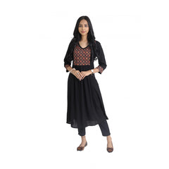 Generisches Damen-Kurti mit 3/4-Ärmeln, bedruckt, aus Viskose und Rayon (schwarz)