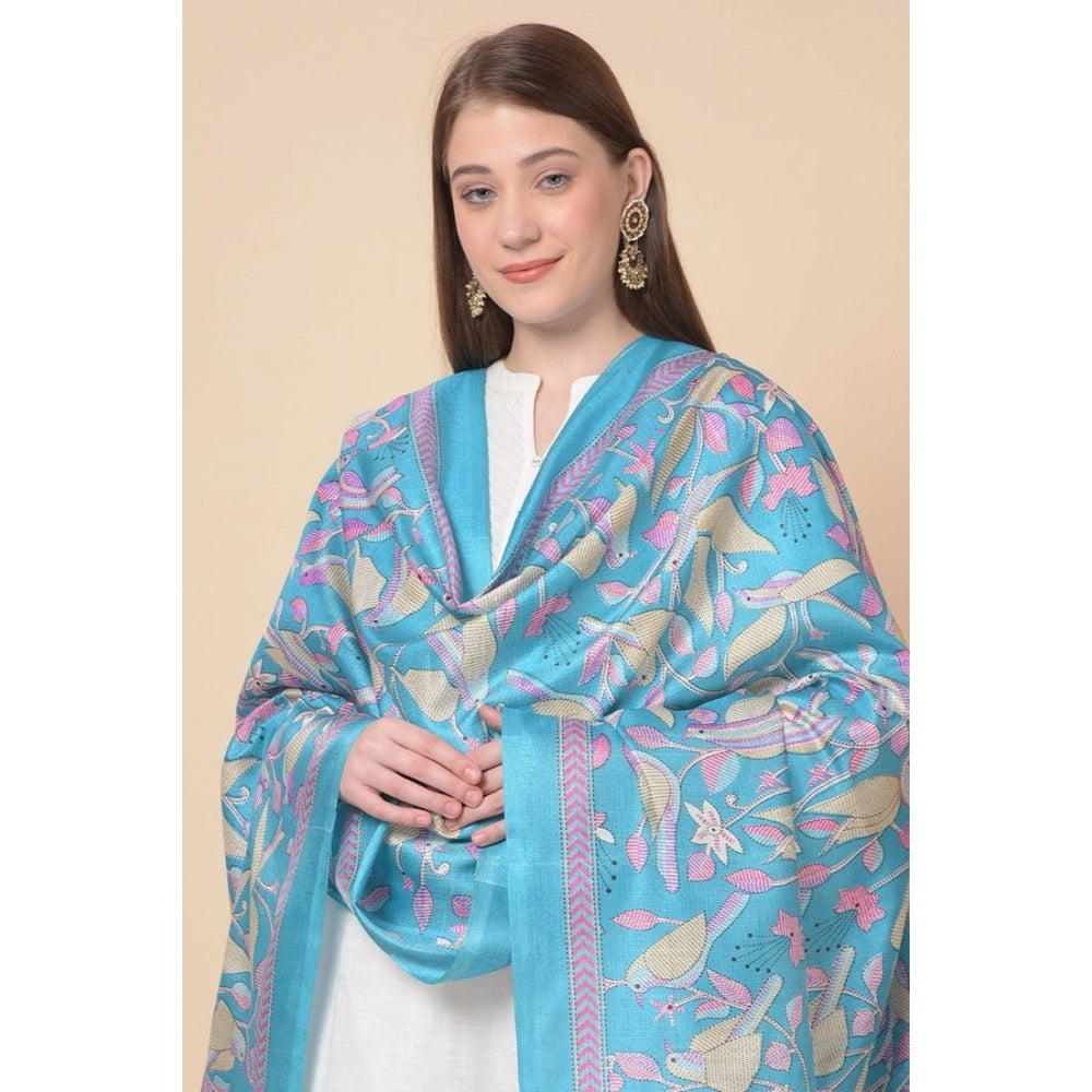 Generic Women's Art Silk Printed Dupatta (Turquoise, Length: 2.25 to 2.50 Mtr)