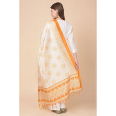 Generic Women's Art Silk Printed Dupatta (Orange, Length: 2.25 to 2.50 Mtr)