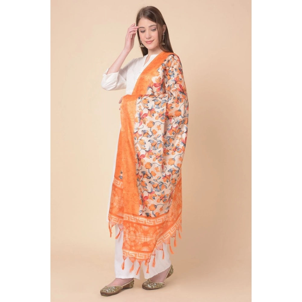 Generischer bedruckter Dupatta aus Kunstseide für Damen (Orange, Länge: 2,25 bis 2,50 m)