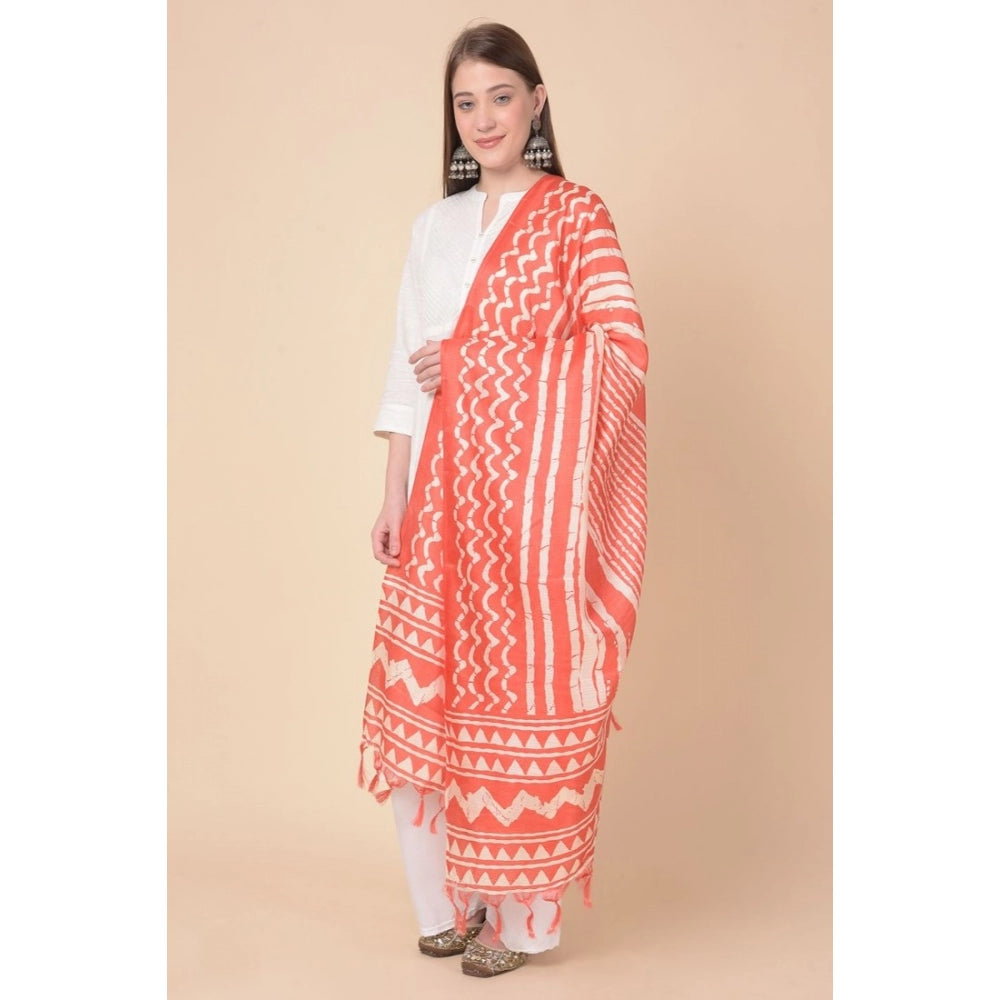 Generischer bedruckter Dupatta aus Kunstseide für Damen (Orange, Länge: 2,25 bis 2,50 m)