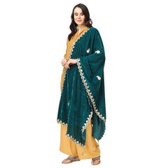 Generic Women's Velvet Gotta Patti Dupatta (Dark Green, Length: 2.25 to 2.50 Mtr)