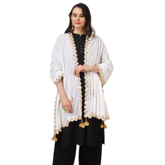 Generic Women's Velvet Gotta Patti Dupatta (White, Length: 2.25 to 2.50 Mtr)