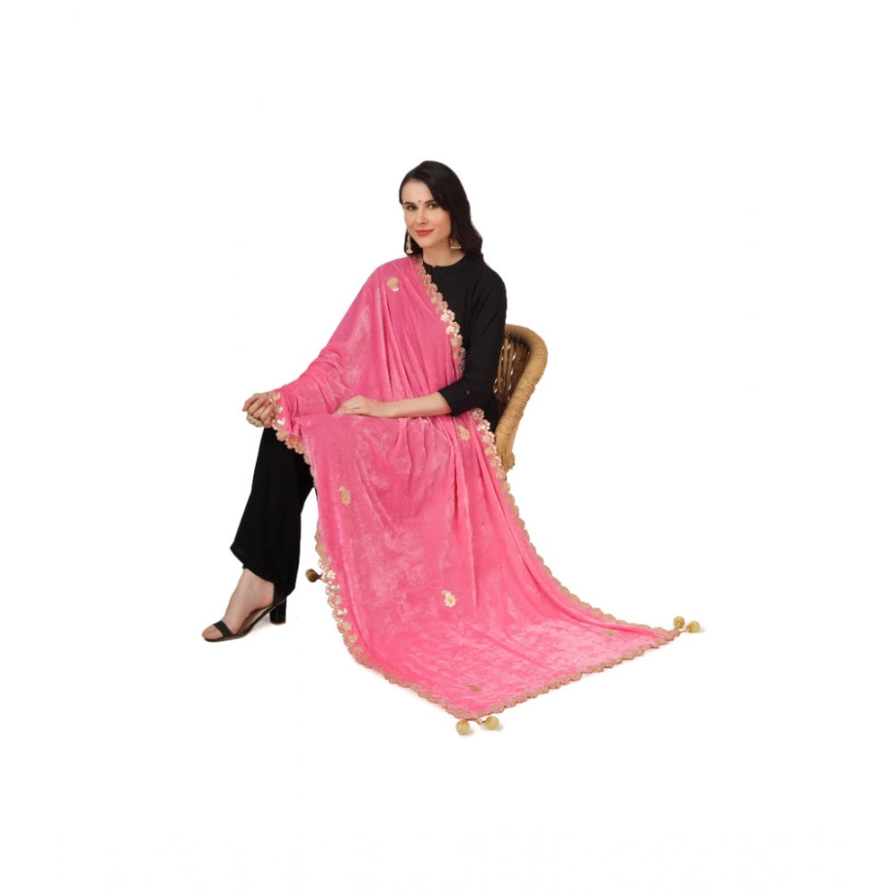 Generischer Gotta Patti Dupatta aus Samt für Damen (Rosa, Länge: 2,25 bis 2,50 m)