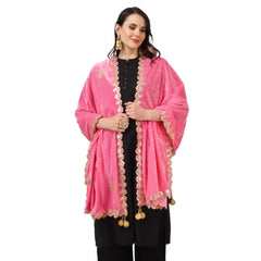 Generic Women's Velvet Gotta Patti Dupatta (Pink, Length: 2.25 to 2.50 Mtr)