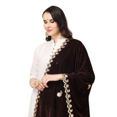 Generic Women's Velvet Gotta Patti Dupatta (Brown, Length: 2.25 to 2.50 Mtr)