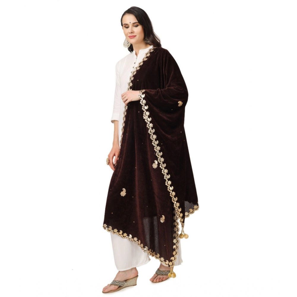 Generic Women's Velvet Gotta Patti Dupatta (Brown, Length: 2.25 to 2.50 Mtr)