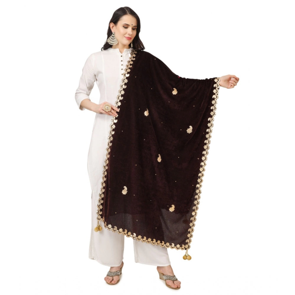 Generic Women's Velvet Gotta Patti Dupatta (Brown, Length: 2.25 to 2.50 Mtr)