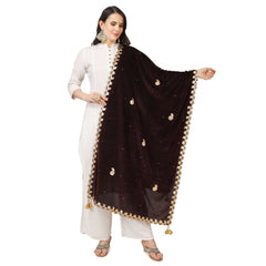 Generic Women's Velvet Gotta Patti Dupatta (Brown, Length: 2.25 to 2.50 Mtr)