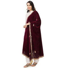 Generic Women's Velvet Gotta Patti Dupatta (Purple, Length: 2.25 to 2.50 Mtr)