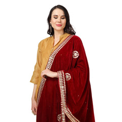 Generic Women's Velvet Gotta Patti Dupatta (Maroon, Length: 2.25 to 2.50 Mtr)