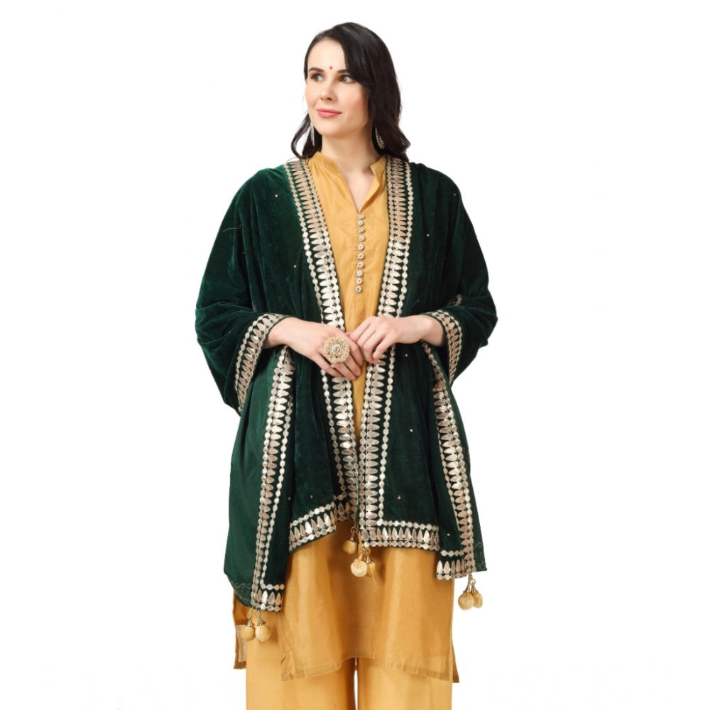 Generic Women's Velvet Gotta Patti Dupatta (Green, Length: 2.25 to 2.50 Mtr)