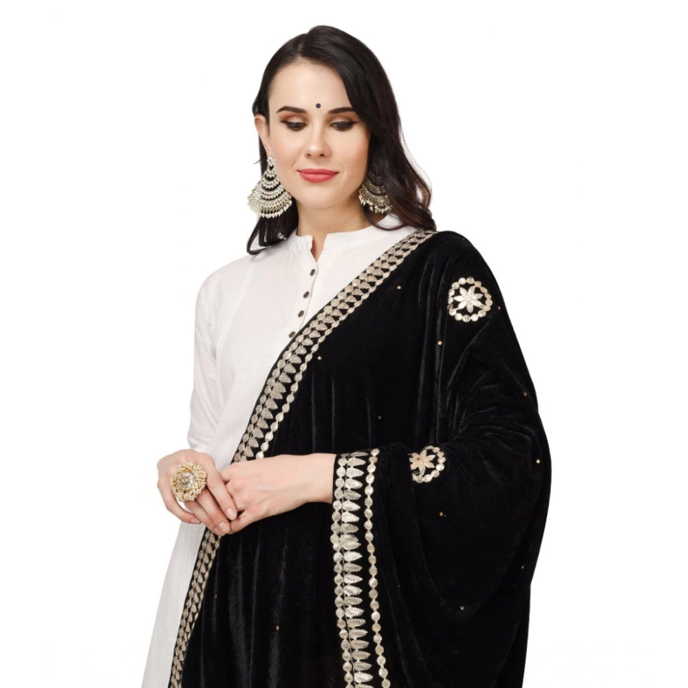 Generic Women's Velvet Gotta Patti Dupatta (Black, Length: 2.25 to 2.50 Mtr)