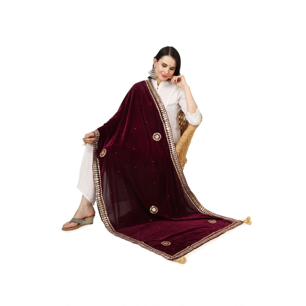 Generic Women's Velvet Gotta Patti Dupatta (Purple, Length: 2.25 to 2.50 Mtr)