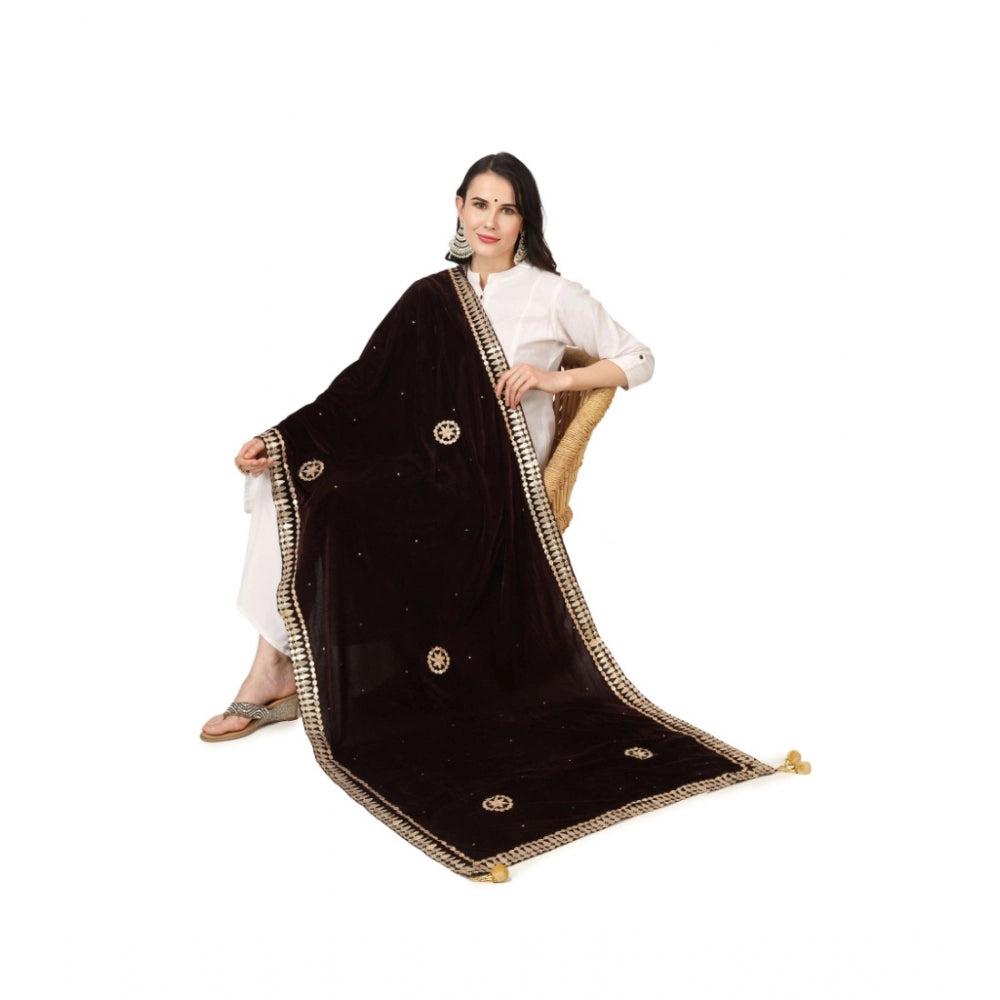 Generic Women's Velvet Gotta Patti Dupatta (Brown, Length: 2.25 to 2.50 Mtr)