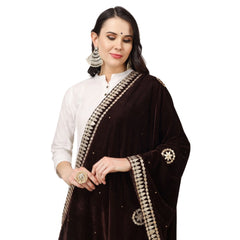 Generic Women's Velvet Gotta Patti Dupatta (Brown, Length: 2.25 to 2.50 Mtr)